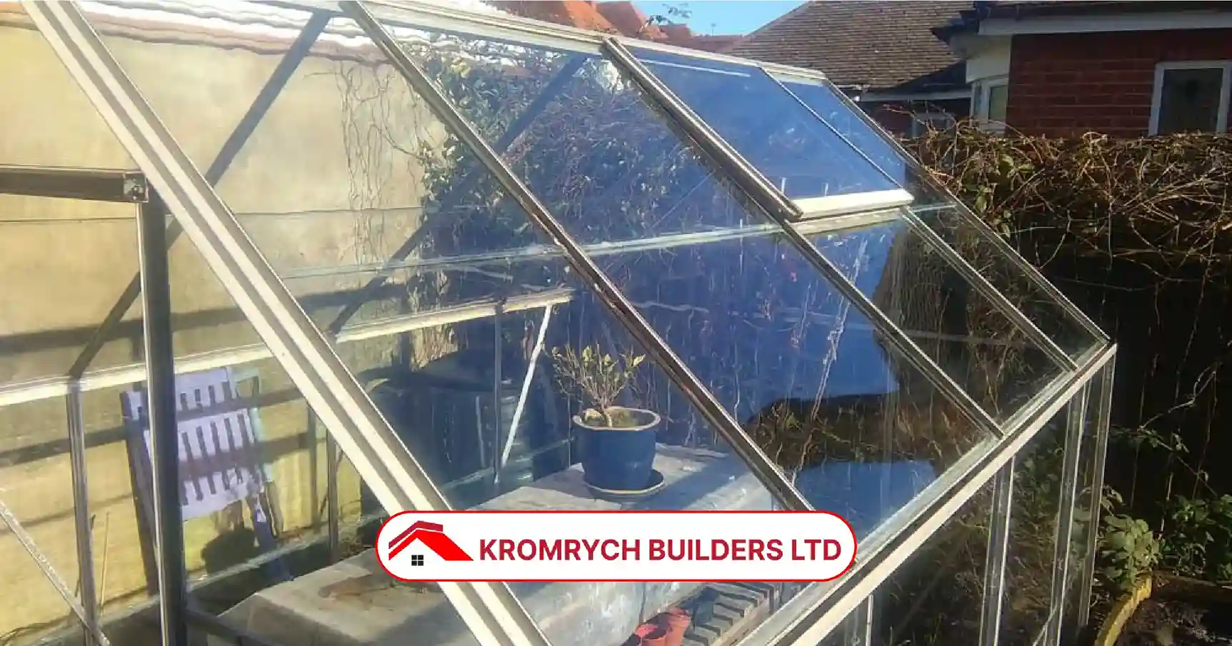 Clean and well-maintained conservatory glass structure after professional cleaning by Kromrych Builders Ltd in the UK.